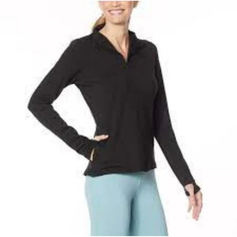 Shadow Sport Womens XL Black Quarter Zip Pullover Thumbhole Active Top‎